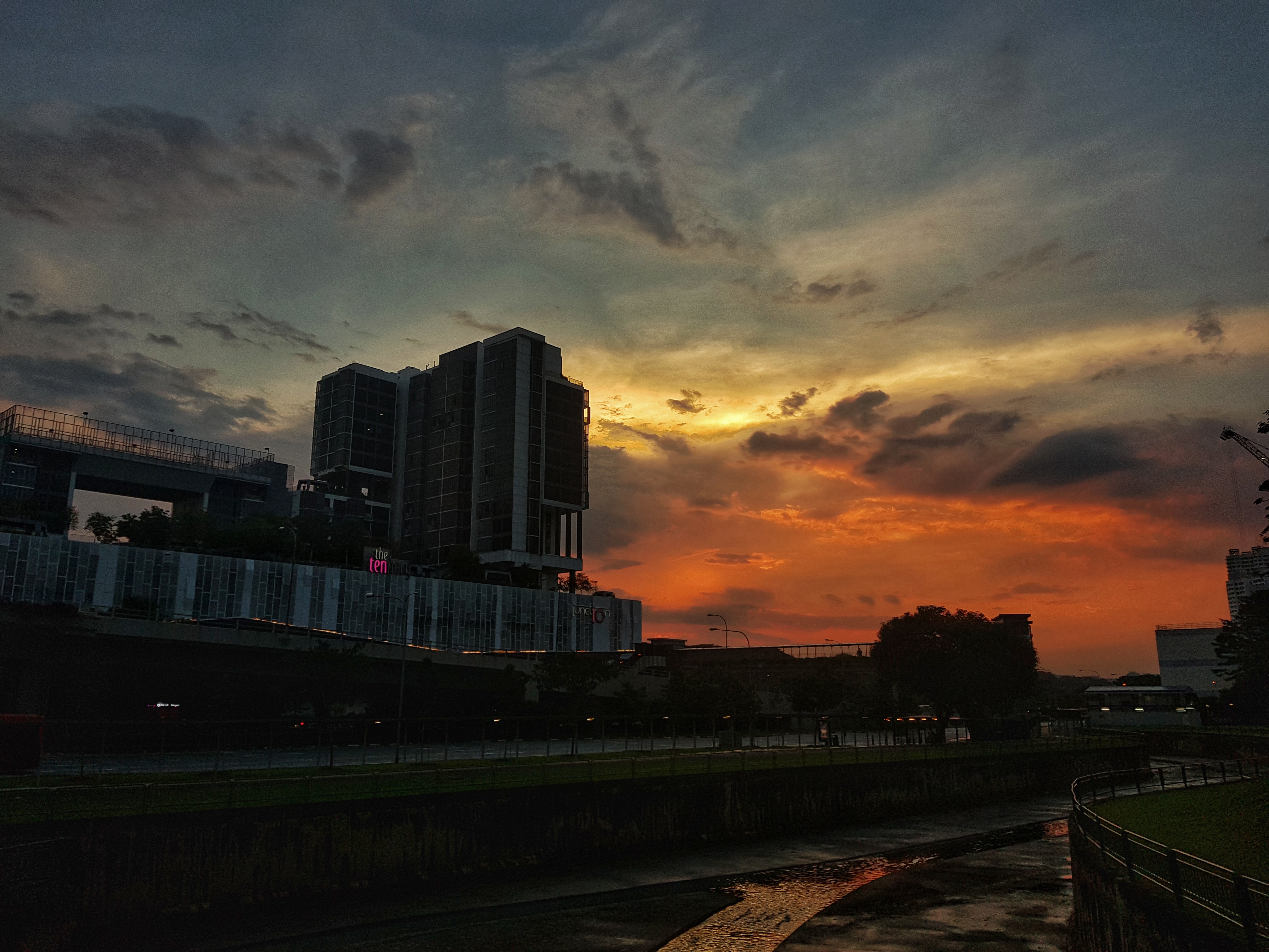 Sunset across an urban landscape