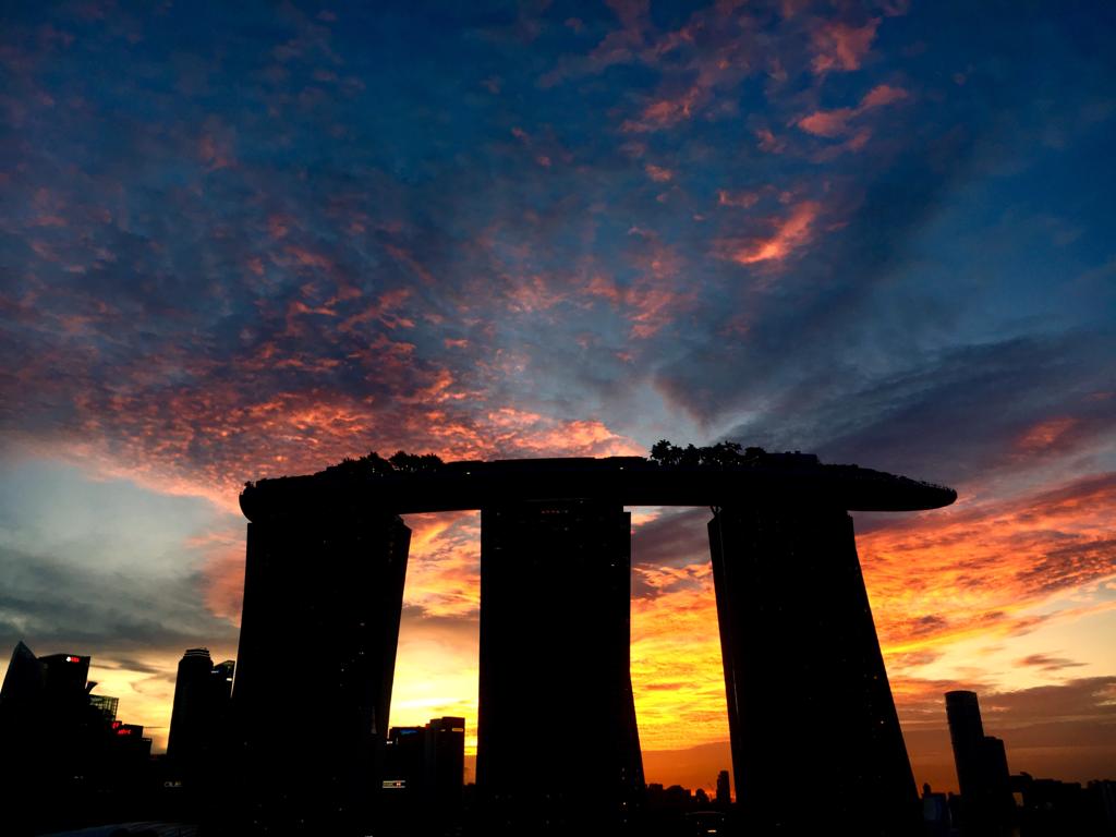 Picturesque sunset at Marina Bay Sands, Singapore